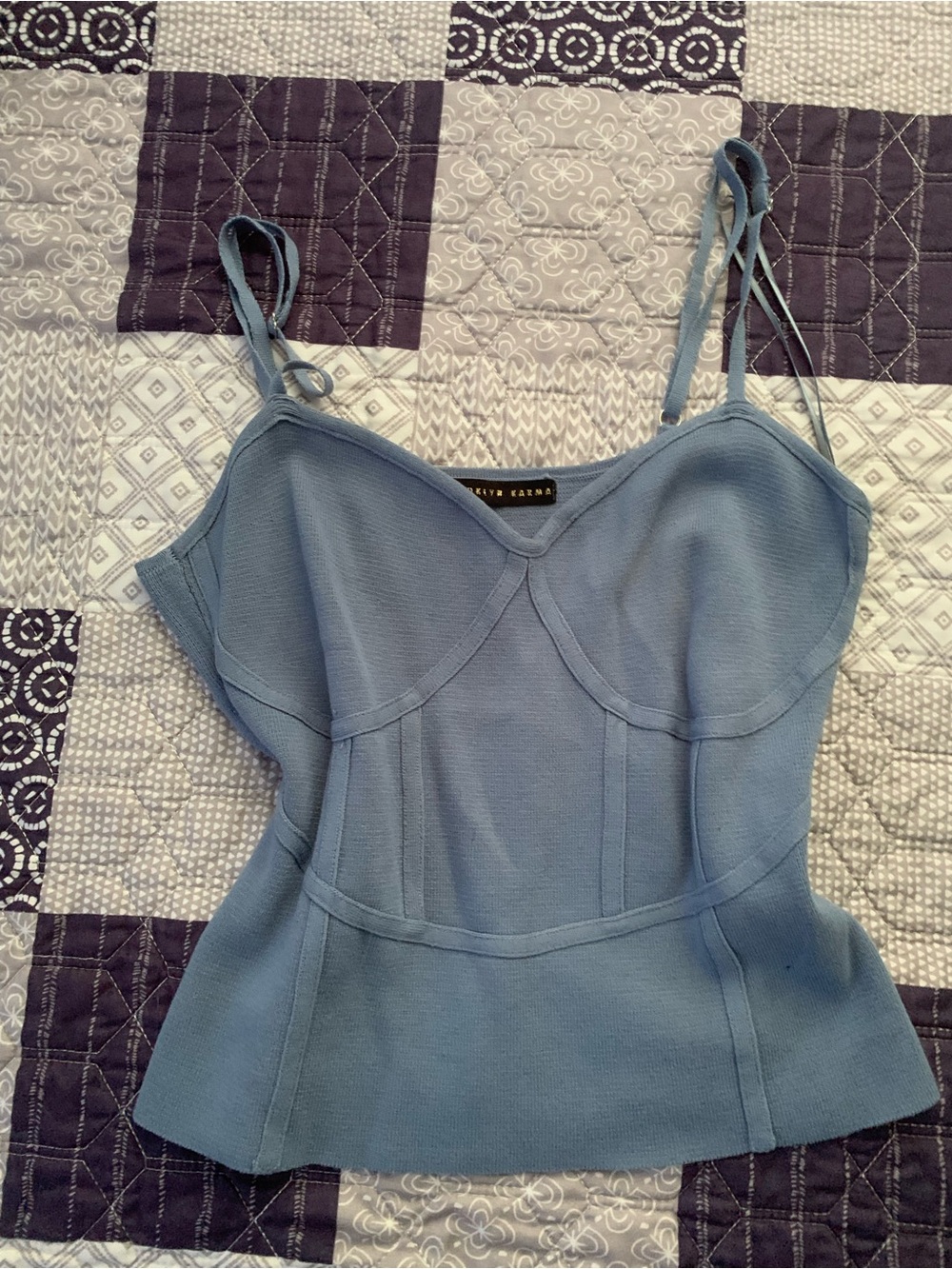 Hamptons boutique Reformation Dusty Blue knit Bustier with Adjustable Straps